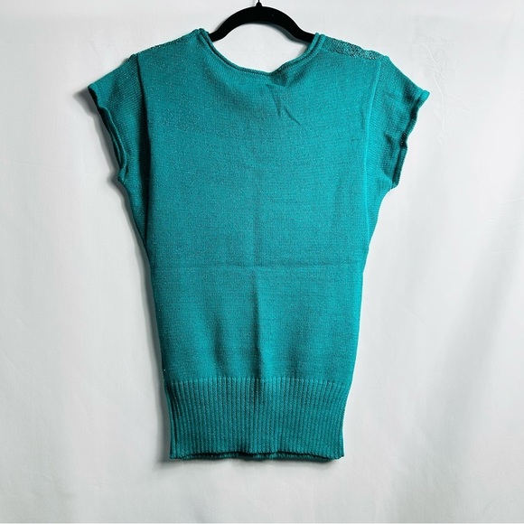 NWT Guess Women’s Sz XSmall Bombay Sapphire Anali Sequin Short Sleeve Sweater - Picture 5 of 8